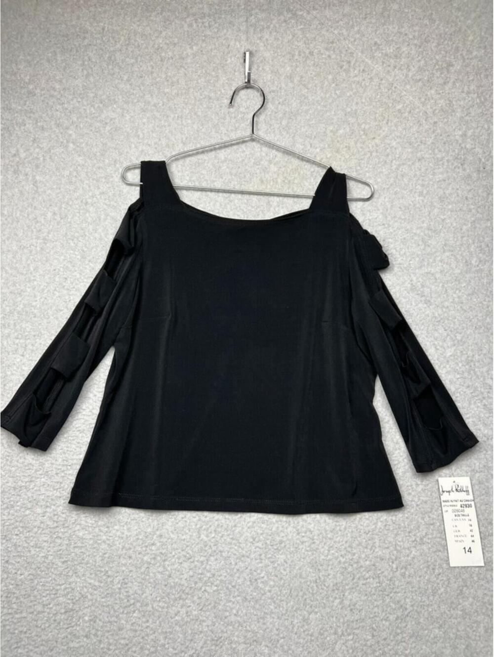 Joseph Ribkoff NWT Black Cold Shoulder Top Cutout Strappy Sleeve Size 14 Modern